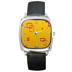 Overlap Squares Orange Plaid Red Square Metal Watch by Mariart