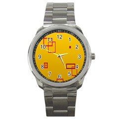 Overlap Squares Orange Plaid Red Sport Metal Watch by Mariart