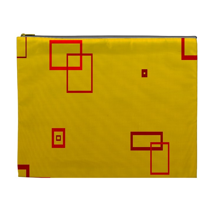 Overlap Squares Orange Plaid Red Cosmetic Bag (XL)