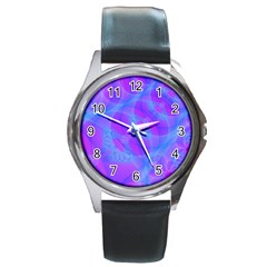 Original Purple Blue Fractal Composed Overlapping Loops Misty Translucent Round Metal Watch by Mariart