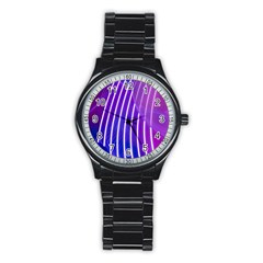 Rays Light Chevron Blue Purple Line Light Stainless Steel Round Watch by Mariart
