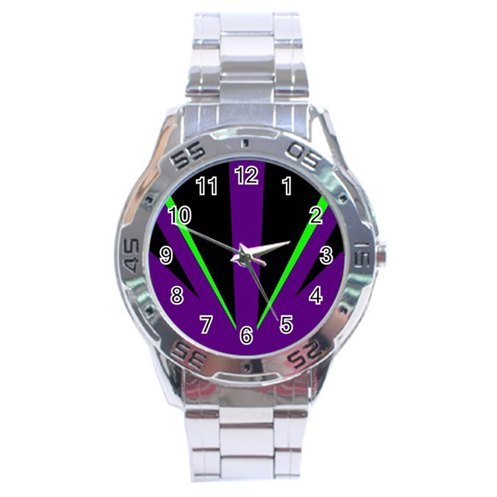 Rays Light Chevron Purple Green Black Line Stainless Steel Analogue Watch