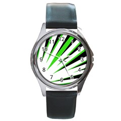 Rays Light Chevron White Green Black Round Metal Watch by Mariart