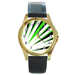 Rays Light Chevron White Green Black Round Gold Metal Watch