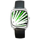 Rays Light Chevron White Green Black Square Metal Watch Front