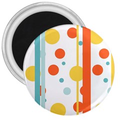 Stripes Dots Line Circle Vertical Yellow Red Blue Polka 3  Magnets by Mariart