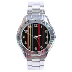 Stripes Line Black Red Stainless Steel Analogue Watch