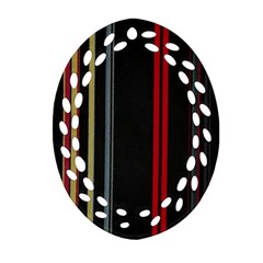 Stripes Line Black Red Oval Filigree Ornament (two Sides)
