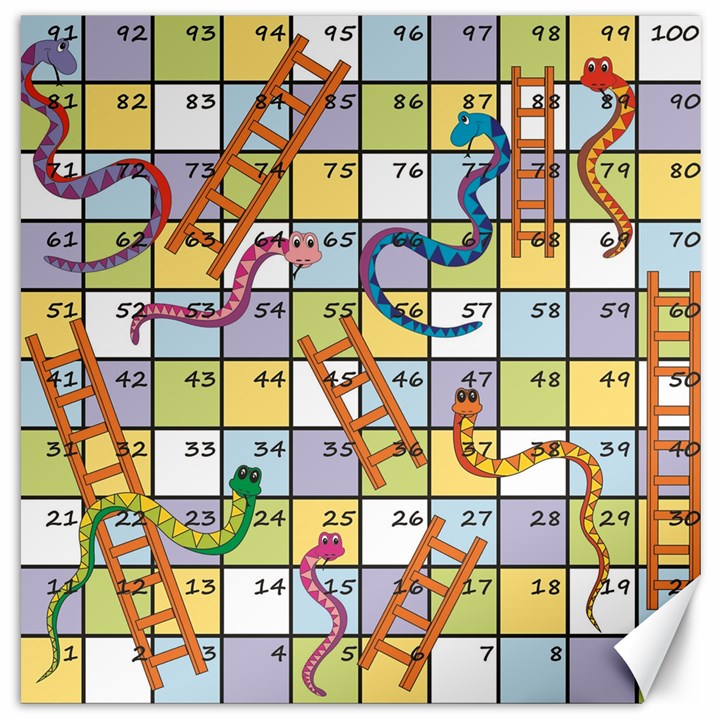 Snakes Ladders Game Board Canvas 12  x 12  