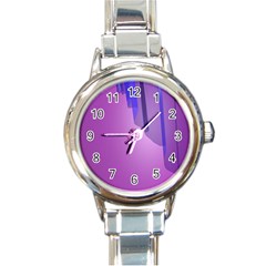 Verre Bleu Wave Chevron Waves Purple Round Italian Charm Watch by Mariart