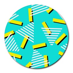 Vintage Unique Graphics Memphis Style Geometric Triangle Line Cube Yellow Green Blue Round Mousepads