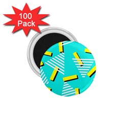 Vintage Unique Graphics Memphis Style Geometric Triangle Line Cube Yellow Green Blue 1 75  Magnets (100 Pack) 