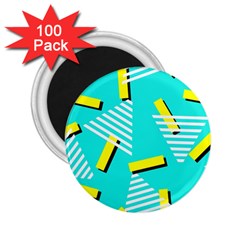 Vintage Unique Graphics Memphis Style Geometric Triangle Line Cube Yellow Green Blue 2 25  Magnets (100 Pack) 