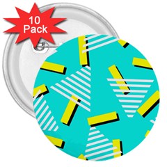 Vintage Unique Graphics Memphis Style Geometric Triangle Line Cube Yellow Green Blue 3  Buttons (10 Pack)  by Mariart