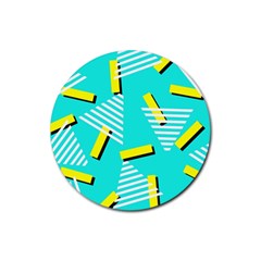 Vintage Unique Graphics Memphis Style Geometric Triangle Line Cube Yellow Green Blue Rubber Coaster (round)  by Mariart