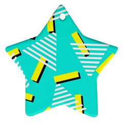 Vintage Unique Graphics Memphis Style Geometric Triangle Line Cube Yellow Green Blue Star Ornament (two Sides) by Mariart