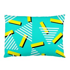 Vintage Unique Graphics Memphis Style Geometric Triangle Line Cube Yellow Green Blue Pillow Case by Mariart