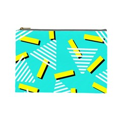Vintage Unique Graphics Memphis Style Geometric Triangle Line Cube Yellow Green Blue Cosmetic Bag (large) 