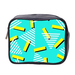 Vintage Unique Graphics Memphis Style Geometric Triangle Line Cube Yellow Green Blue Mini Toiletries Bag 2-side by Mariart