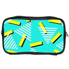 Vintage Unique Graphics Memphis Style Geometric Triangle Line Cube Yellow Green Blue Toiletries Bags by Mariart