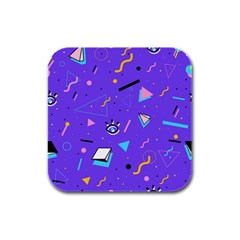 Vintage Unique Graphics Memphis Style Geometric Style Pattern Grapic Triangle Big Eye Purple Blue Rubber Square Coaster (4 Pack)  by Mariart