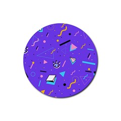 Vintage Unique Graphics Memphis Style Geometric Style Pattern Grapic Triangle Big Eye Purple Blue Rubber Coaster (round) 