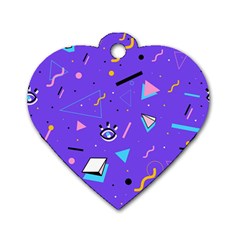 Vintage Unique Graphics Memphis Style Geometric Style Pattern Grapic Triangle Big Eye Purple Blue Dog Tag Heart (two Sides) by Mariart