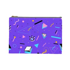 Vintage Unique Graphics Memphis Style Geometric Style Pattern Grapic Triangle Big Eye Purple Blue Cosmetic Bag (large) 