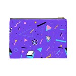 Vintage Unique Graphics Memphis Style Geometric Style Pattern Grapic Triangle Big Eye Purple Blue Cosmetic Bag (Large)  Back