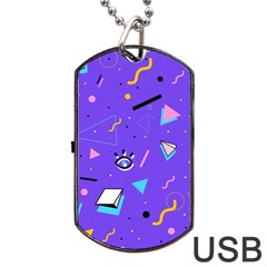 Vintage Unique Graphics Memphis Style Geometric Style Pattern Grapic Triangle Big Eye Purple Blue Dog Tag Usb Flash (one Side) by Mariart