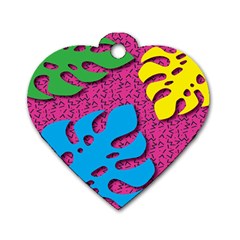 Vintage Unique Graphics Memphis Style Geometric Leaf Green Blue Yellow Pink Dog Tag Heart (two Sides)