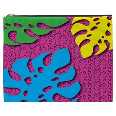Vintage Unique Graphics Memphis Style Geometric Leaf Green Blue Yellow Pink Cosmetic Bag (xxxl) 