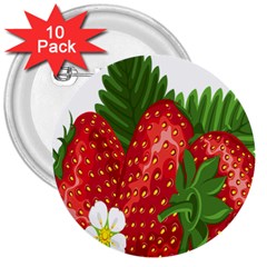 Strawberry Red Seed Leaf Green 3  Buttons (10 Pack)  by Mariart