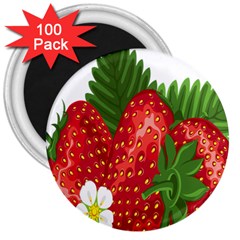 Strawberry Red Seed Leaf Green 3  Magnets (100 Pack)