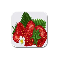 Strawberry Red Seed Leaf Green Rubber Square Coaster (4 Pack)  by Mariart