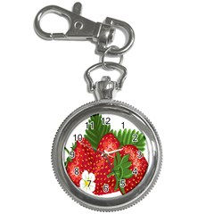 Strawberry Red Seed Leaf Green Key Chain Watches by Mariart