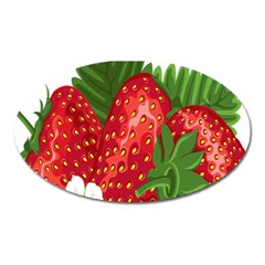 Strawberry Red Seed Leaf Green Oval Magnet by Mariart