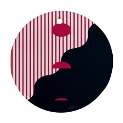 Waves Line Polka Dots Vertical Black Pink Ornament (Round)