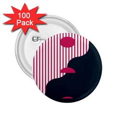 Waves Line Polka Dots Vertical Black Pink 2.25  Buttons (100 pack) 