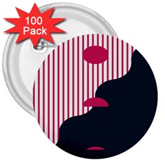 Waves Line Polka Dots Vertical Black Pink 3  Buttons (100 pack) 