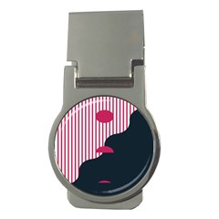 Waves Line Polka Dots Vertical Black Pink Money Clips (Round) 