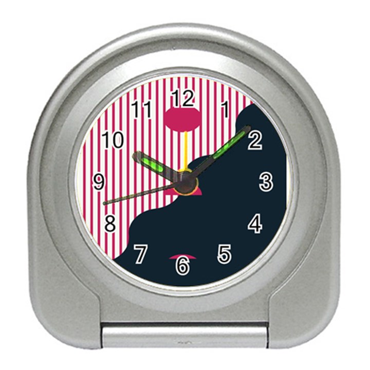 Waves Line Polka Dots Vertical Black Pink Travel Alarm Clocks