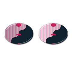Waves Line Polka Dots Vertical Black Pink Cufflinks (Oval)