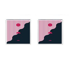 Waves Line Polka Dots Vertical Black Pink Cufflinks (Square)