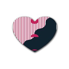 Waves Line Polka Dots Vertical Black Pink Rubber Coaster (heart)  by Mariart