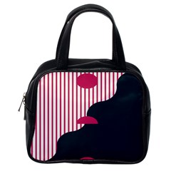 Waves Line Polka Dots Vertical Black Pink Classic Handbags (One Side)