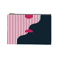 Waves Line Polka Dots Vertical Black Pink Cosmetic Bag (Large) 