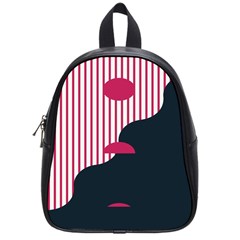 Waves Line Polka Dots Vertical Black Pink School Bags (Small) 