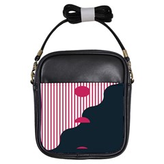 Waves Line Polka Dots Vertical Black Pink Girls Sling Bags