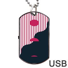 Waves Line Polka Dots Vertical Black Pink Dog Tag USB Flash (One Side)